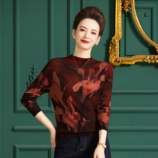 WW H2855水溶羊毛针织衫半高领印花上衣 商品图2