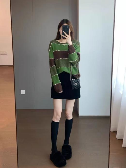 抹茶可可棕三色碰撞条羊毛混纺毛衫 商品图5