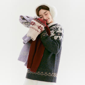 笛莎Deesha青少年女童毛衣2025冬季女童费尔岛纹样圆领套头毛衣