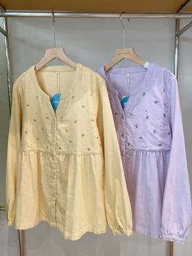松植屋《慕樱》女士圆领长袖套装春秋女款双层纱布睡衣纯棉家居服