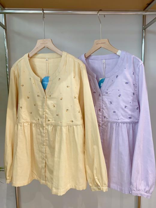 松植屋《慕樱》女士圆领长袖套装春秋女款双层纱布睡衣纯棉家居服 商品图0