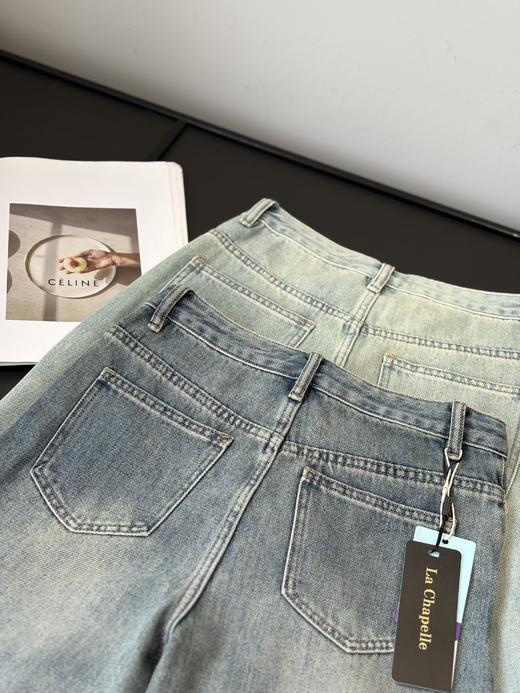 会员福利【高阶感+小个子天菜】拉夏贝尔/La Chapelle美式复古破洞牛仔裤女时尚设计感水洗直筒九分裤 商品图9