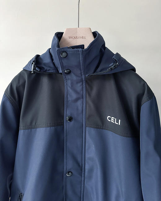 现货 THS-限时 赛琳家 情侣海军蓝拼色连帽外套 AF1021 商品图3