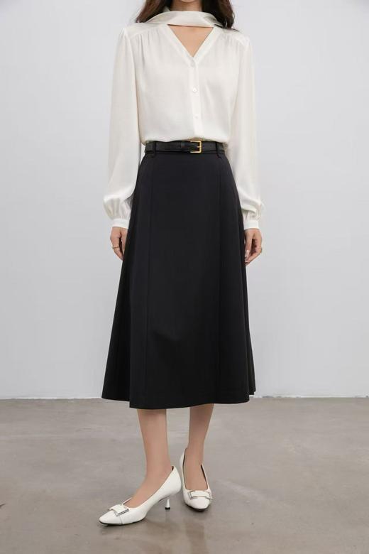 伯妮斯茵 | 优雅知性 垂坠感中长半身裙 大摆遮肉版型 挺括面料 气质约会款 SZ3B52 - 漆黑色，栗壳色半裙 商品图0