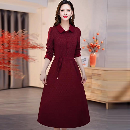 QYM 73C2533-Y气质时尚连衣裙花色系带收腰洋气中长裙 商品图0