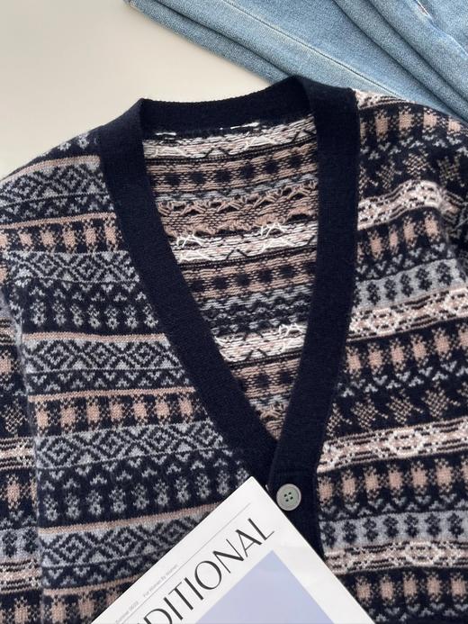 【复古费尔岛重工提花V领三色织带设计针织开衫外套】周四（10.16）上午10点上架 T家同款 男/女两款可选！甄选100%羊毛，触感细腻顺滑~复古韵味与时尚的巧妙结合~无标发货 商品图5