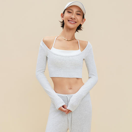 跃牌【禅语梵心】裸感撞色瑜伽服长袖半固定杯跑步修身运动文胸CX5589 商品图4