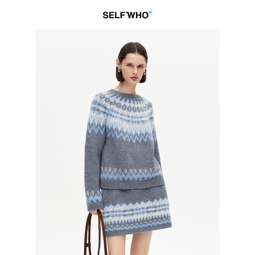 [马君妍同款]SELFWHO绵羊毛混纺费尔岛毛衣女冬季新款慵懒针织衫 商品图0