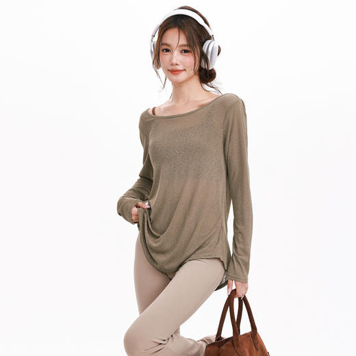 跃牌【禅语梵心】速干圆领美背跑步长袖女罩衫健身T恤休闲透气CX5639 商品图2