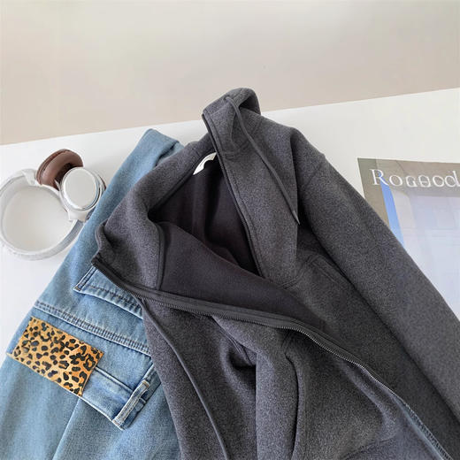 重磅加厚深灰色卫衣外套！女款气质慵懒保暖百搭早春韩版连帽拉链开衫！ 商品图4