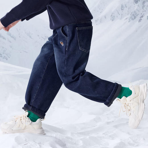 【MQD】冬季男大童学院风潮酷休闲百搭加绒牛仔裤 商品图2