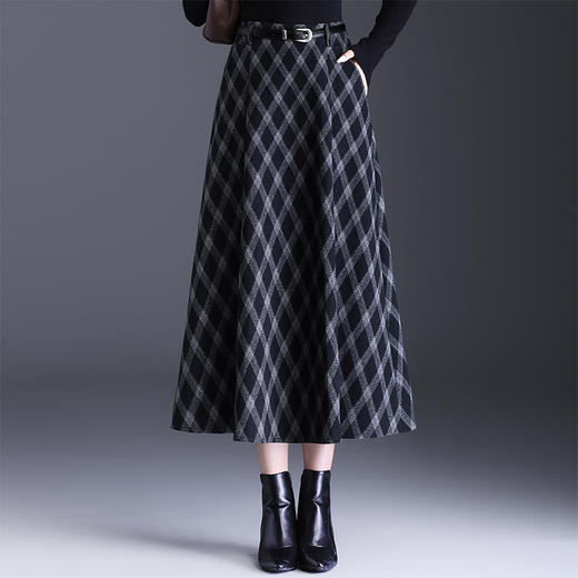 垂坠感格纹百褶大摆裙，通勤高腰显瘦A字裙时尚半身裙MYX-KYL-076-L 商品图0