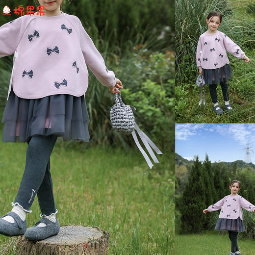 棉果果冬季新品女童针织复合绒保暖丁香紫网纱连衣裙M422700425734 商品图1