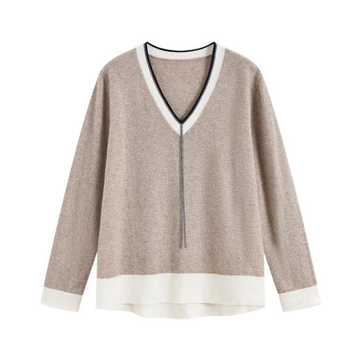 丁摩新款v领长袖山羊绒撞色针织衫女设计感重工链条时尚上衣AL21254 商品图4