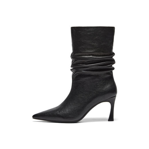 BF楼真美诗巴黎之冬2025新冬款羊皮细高跟堆堆时装短靴西部短靴女吊牌价2298折后价1798 商品图1