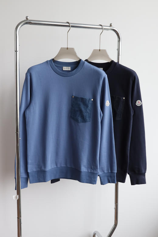 萌口 牛仔贴布口袋 针织毛圈圆领卫衣 WY923 商品图2