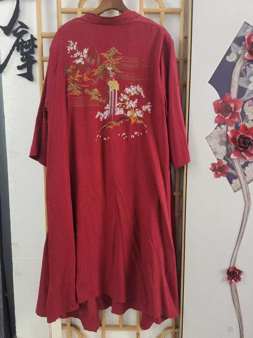 仅一件！XL码【断码清仓】重皱桑蚕丝重工刺绣中国风红色刺绣长款开衫复古宽松两件套连衣裙ZFYY013 商品图1