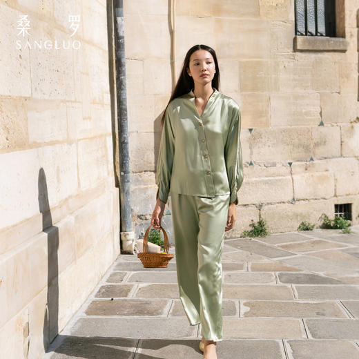 东方禅意桑罗新中式真丝睡衣套装100%桑蚕丝长袖家居服可外穿 商品图3