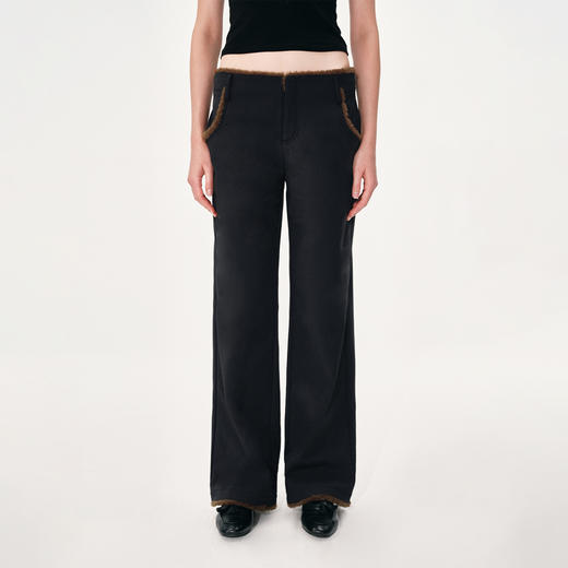 NUTH黑色复古拼接撞色休闲微喇裤女 商品图3