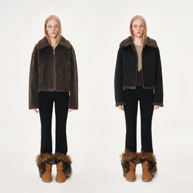 NUTH正反双面穿摇粒绒宽松保暖短款厚外套女 黑拼棕色（发货时间同步天猫）