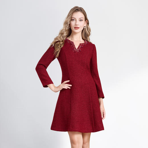 「高货deo」全新升级【铂金会员487/天猫659/差价172】(02515)洛诗琳新款轻奢小香风连衣裙2025秋冬优雅收腰显瘦A字裙 商品图1