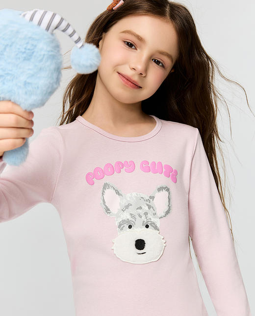 【春上新】8楼爱慕儿童Aimer Kids女孩25AW暖阳狗狗单层圆领长袖AK172J811，吊牌价399元 商品图3