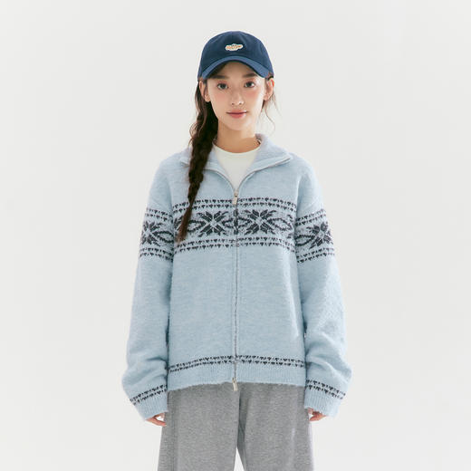 笛莎Deesha青少年女童毛衣2025冬季女童费尔岛纹样拉链开衫外套毛衣 商品图1