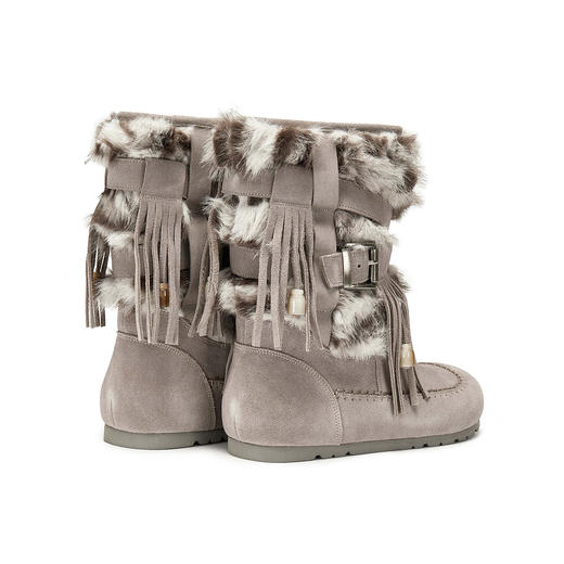 BF楼真美诗远山浮雪2025新冬款牛皮复古波嘻风勃肯毛绒雪地靴女吊牌价2498折后价1898 商品图2