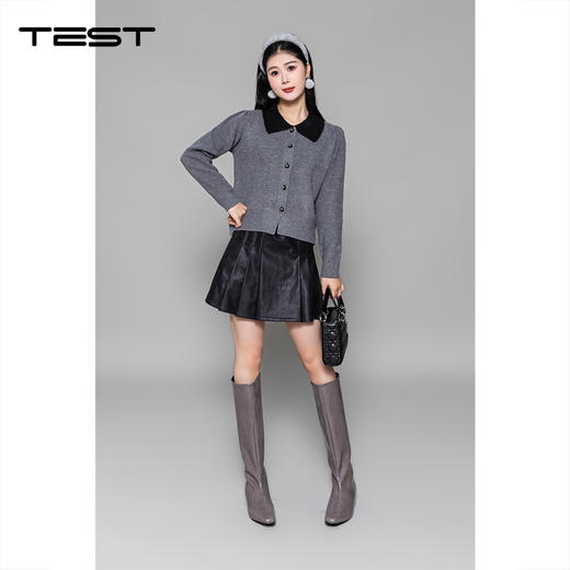 冬上新氛围感必备双色拼接娃娃领开衫毛衣1254045 商品图1