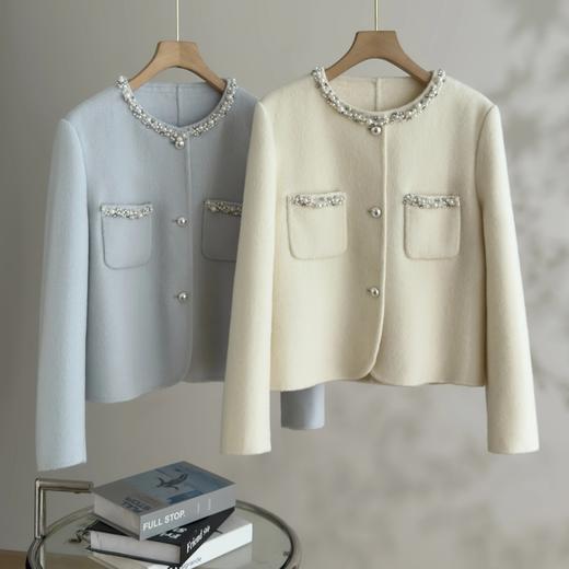 「自」全新升级【铂金会员514/天猫699/差价185】(00217)洛诗琳重工钉珠双面呢大衣2025秋冬气质小香风羊毛外套女 商品图3