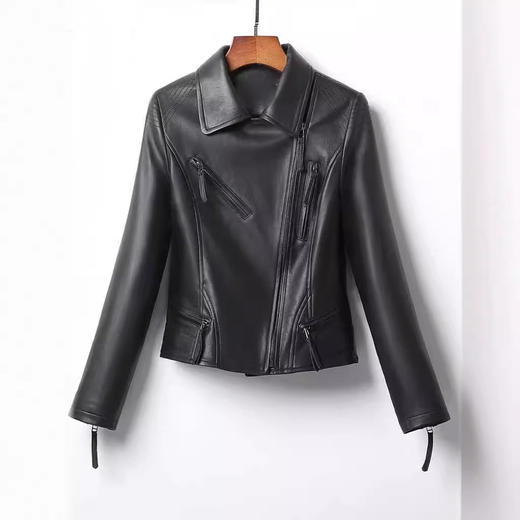 丁摩短款真皮皮衣真皮绵羊皮修身机车款外套AL9807 商品图2