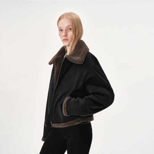 NUTH正反双面穿摇粒绒宽松保暖短款厚外套女 黑拼棕色（发货时间同步天猫） 商品图3