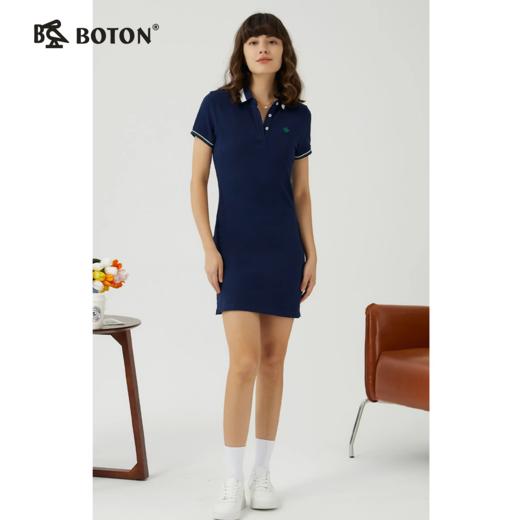 波顿夏季高级感女装短袖Polo连衣裙纯棉休闲系腰显瘦裙子LD232222 商品图0