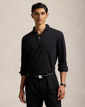 R.L 复古水洗做旧 翻领全棉针织长袖POLO衫 CX229