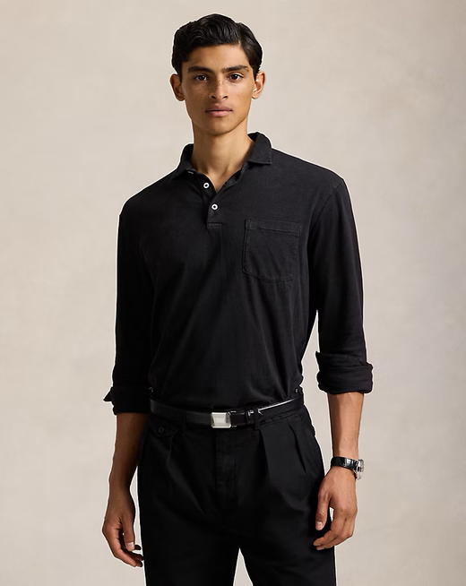 R.L 复古水洗做旧 翻领全棉针织长袖POLO衫 CX229 商品图0