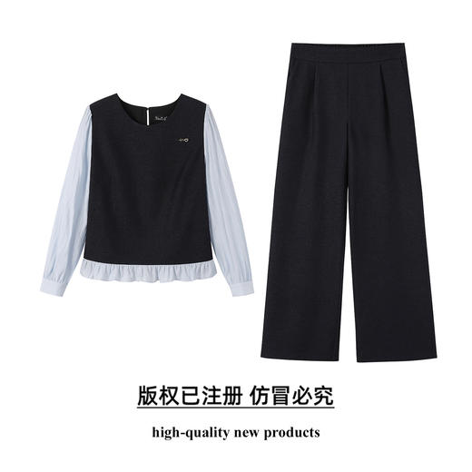 奢姿大码女装2025秋季减龄拼接两件套胖妹妹半松紧时尚休闲套装9953953870 商品图0