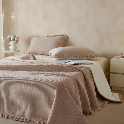 【牛奶绒床盖】牛奶绒床盖三件套秋冬保暖床单纯色绒布毯子床盖枕套 商品图6