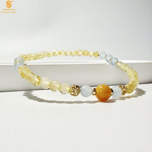【品牌授权】【香港周六福】原创「金舆」喜土水丨新中式国风金发晶蓝玛瑙蜜蜡聚财手链 商品图1