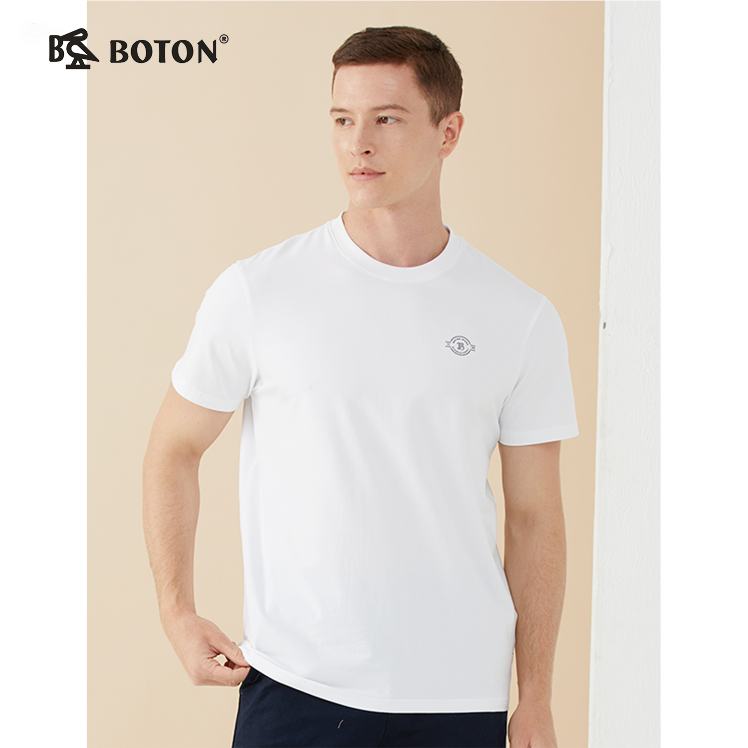 【第2件半价！尾货清仓不退换】[长绒棉]波顿夏季短袖冰感美式休闲t恤男士纯色棉高端圆领体恤衫MT885221