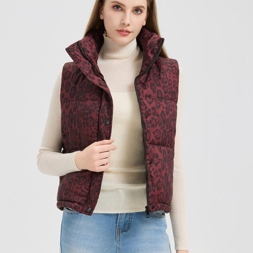 雀说外贸豹纹保暖服马甲背心季新款立领坎肩马夹洋气短外套AL9501 商品图1
