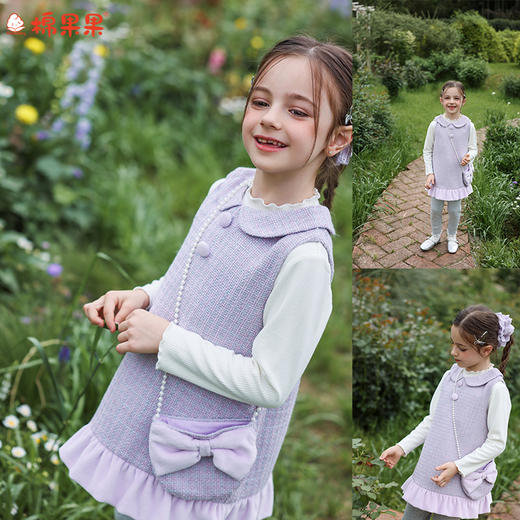 棉果果冬季新品女童巴厘纱丁香紫背心连衣裙小香风背心裙M422702425733 商品图0