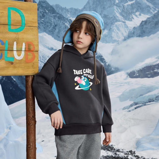 【MQD】男大童冬季新品潮酷休闲运动加绒卡通连帽卫衣 商品图2