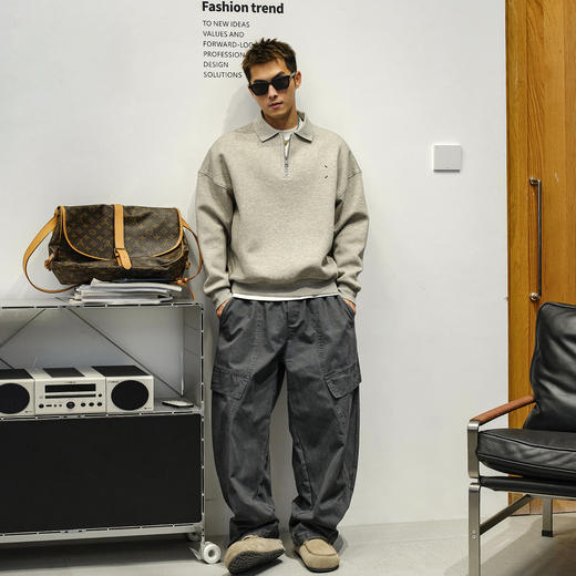 徐太浪【cleanfit 半拉链】灰色套头卫衣男秋季男装休闲通勤上衣 商品图3