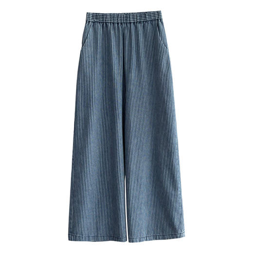 2025竖条纹柔软阔腿牛仔裤女休闲百搭松紧腰显瘦休闲长裤！ 商品图4