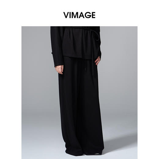 VIMAGE纬漫纪宽松时尚系带设计阔腿裤V2405115 商品图3