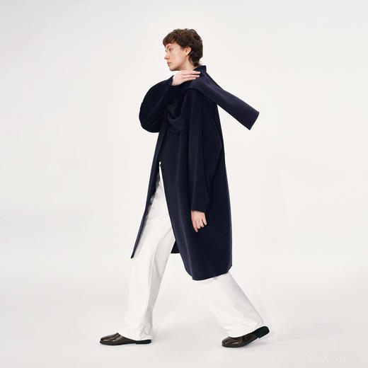 NUTH 羊毛混纺复古宽松围巾披肩长款毛呢大衣厚外套女 商品图4