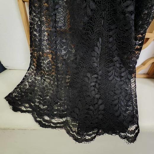 仅一件！ 【断码清仓】黑色蕾丝镂空连衣裙 七分袖收腰显瘦长款礼服裙 复古优雅名媛风长裙ZFYY016 商品图4