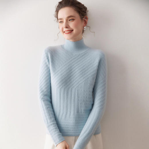 「高货qj」全新升级【铂金会员441/天猫589/差价148】(03753)洛诗琳气质半高领羊绒衫2025秋冬双层纹理提花针织上衣女 商品图0