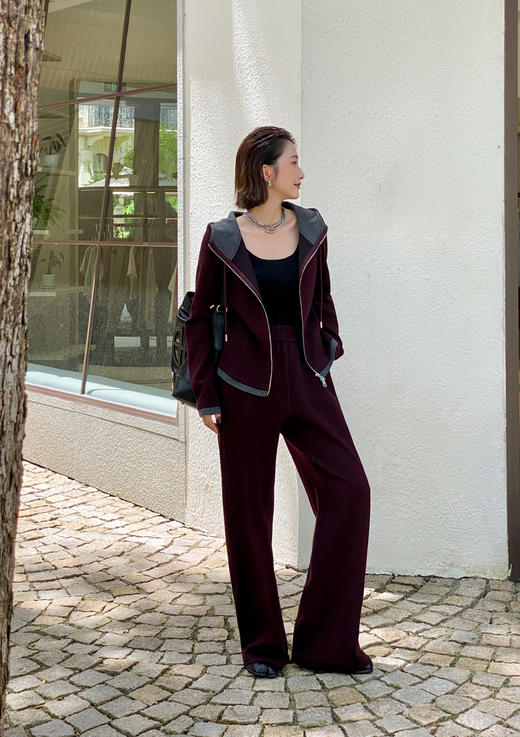 SZ3AL70_魏紫色_裤子_春秋_高腰松紧腰垂感针织阔腿_高级女装_BERNIEELEN 伯妮斯茵 商品图1