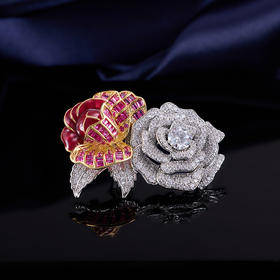 重工奢华满镶锆石滴油玫瑰花胸针，高级感轻奢大气西装配饰领口胸花LY-M-423